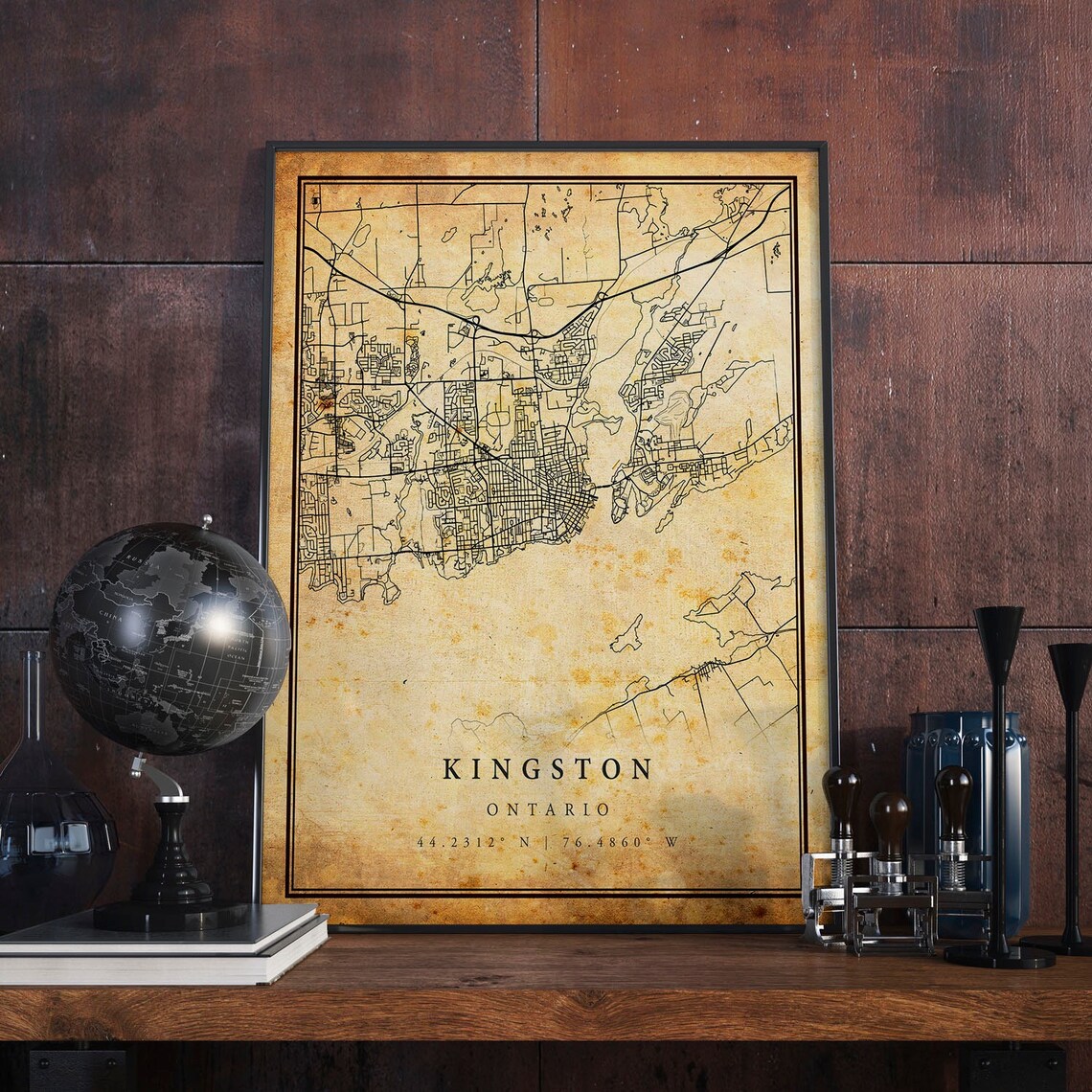Kingston Vintage Map Poster, Rustic Ontario Travel Art