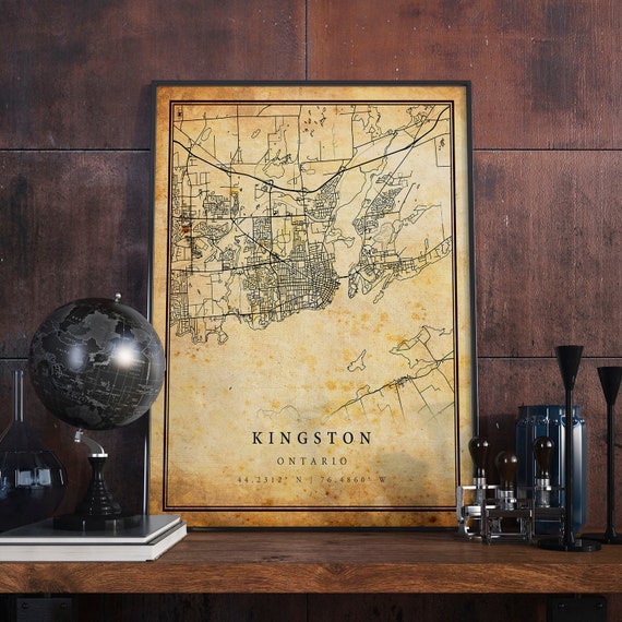 Kingston Vintage Map Poster, Rustic Ontario Travel Art