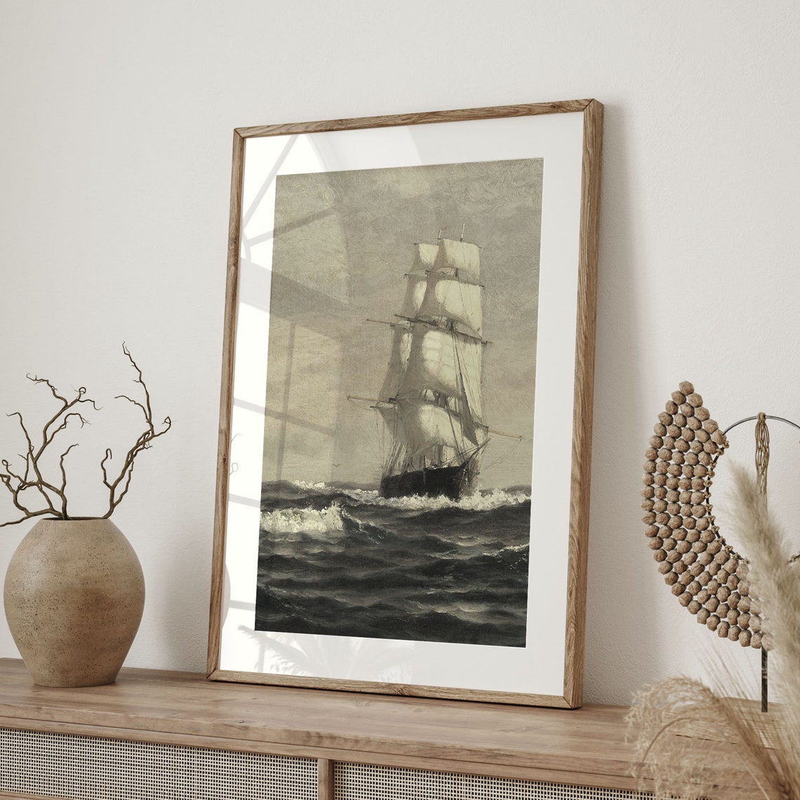 Moody Tall Ship Seascape Vintage Nautical Sailing Ocean Art Poster - Image 4