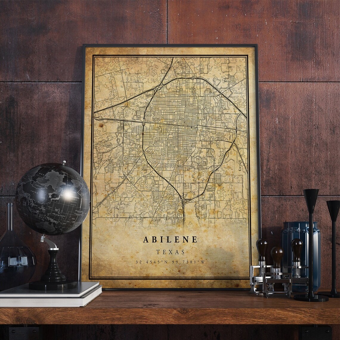 Abilene Vintage Map Poster, Rustic Texas Travel Art