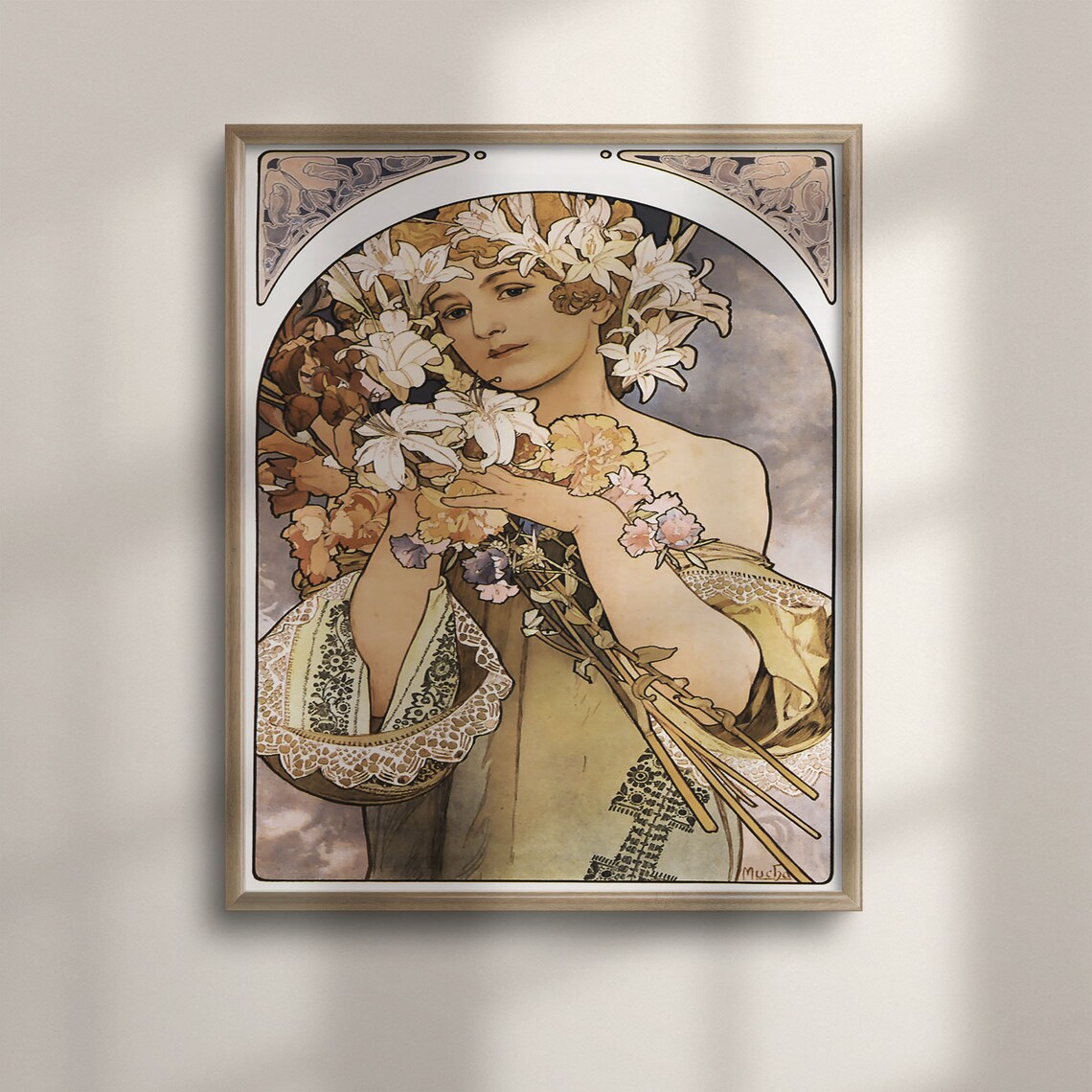 Alphonse Mucha Flower Woman with White Lilies Art Nouveau Poster