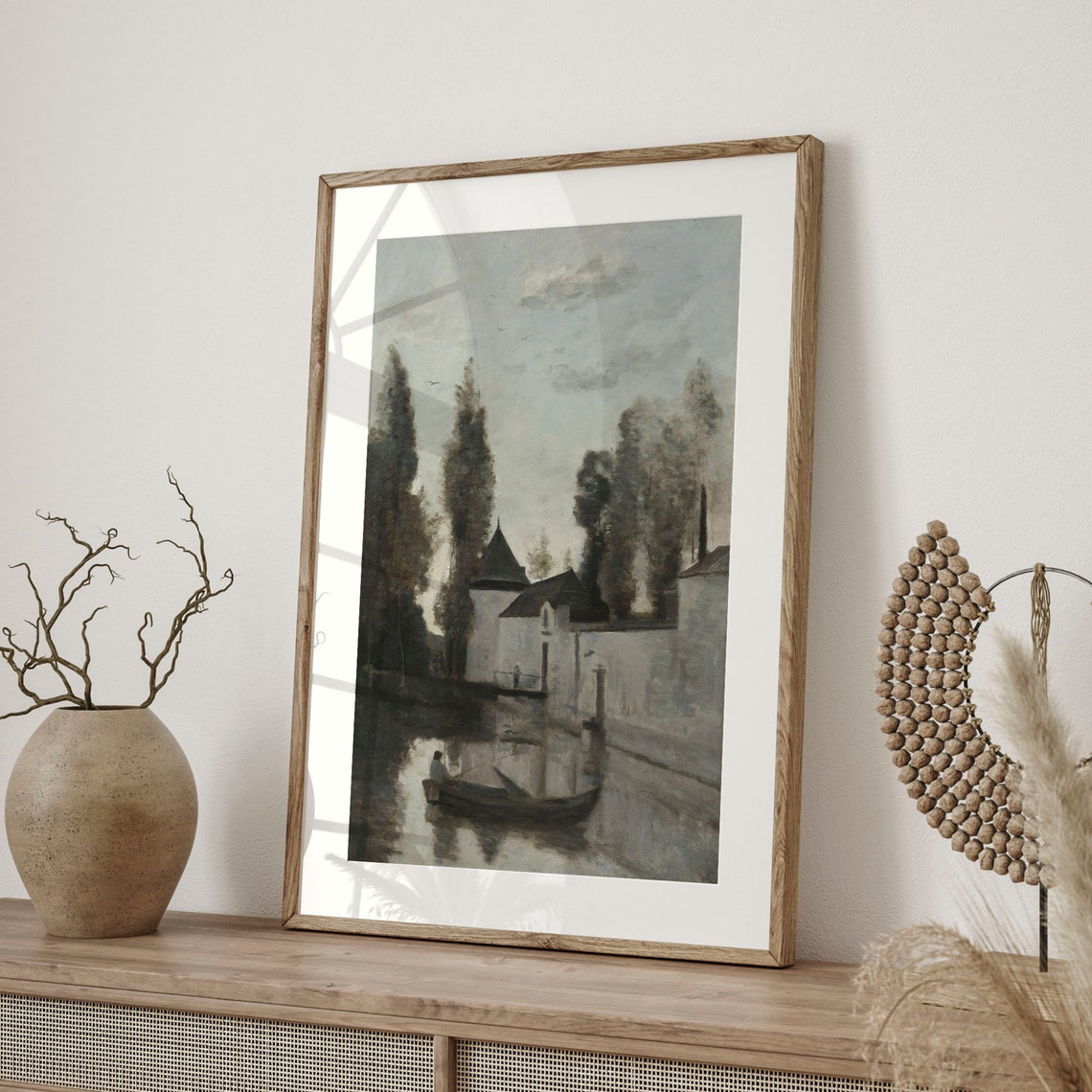 Tonalist River Painting with a Rowboat at Dusk Vintage Art Poster - Image 4