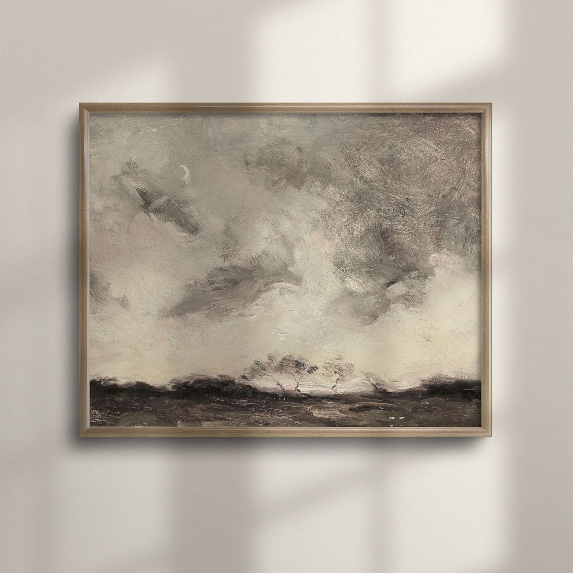 Beige Stormy Sky Dark Field Abstract Moody Landscape Painting Poster