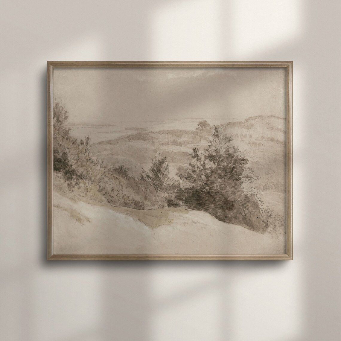 Neutral Vintage Landscape Art Print, Beige Minimalist