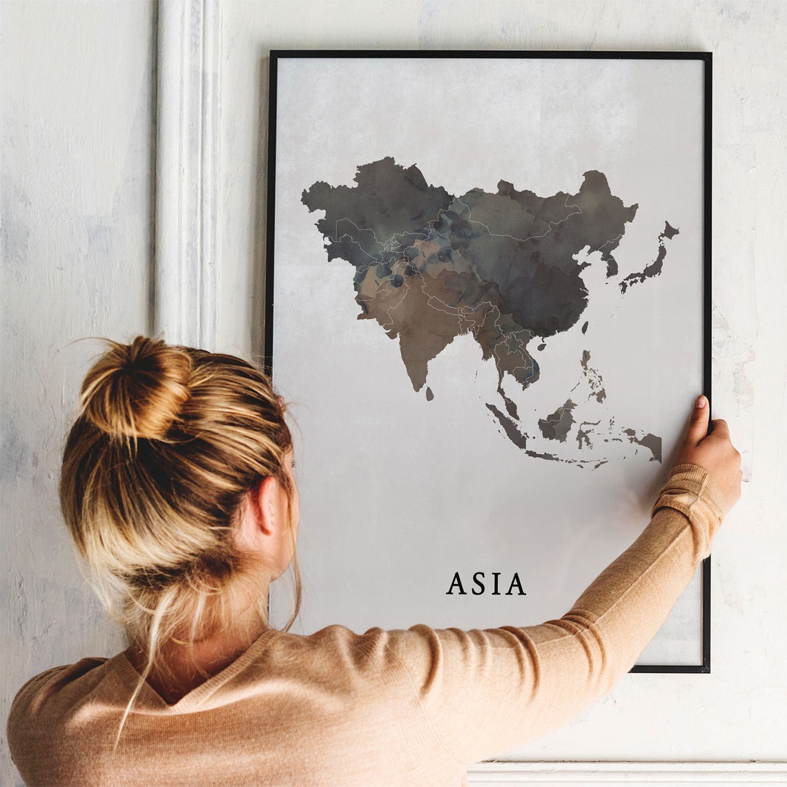 Asia Watercolor Continent Map Minimalist Modern Neutral Decor Poster - Image 3