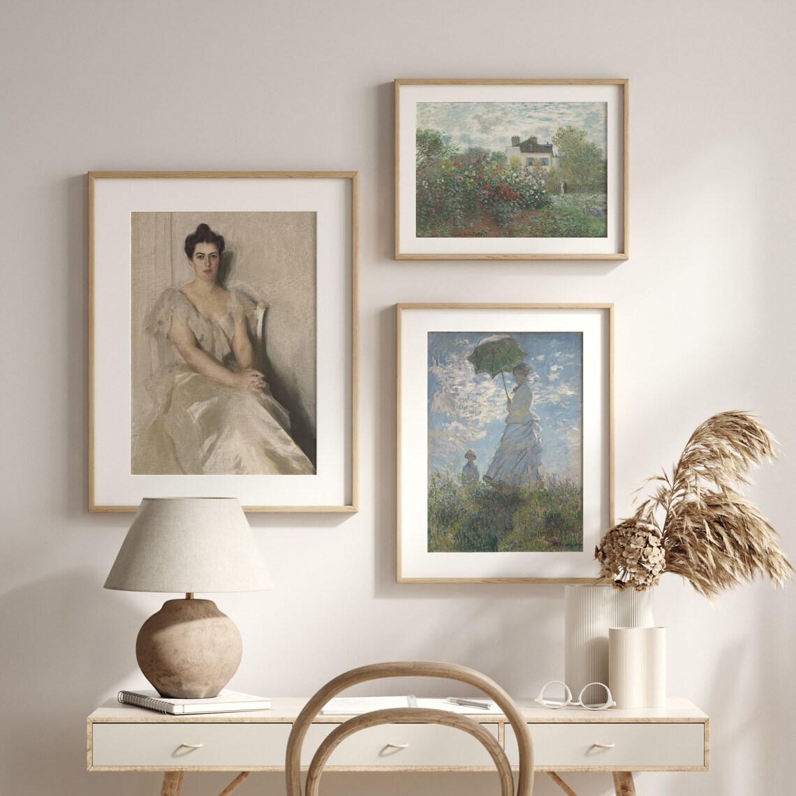Vintage Portrait Art Elegant Woman in White Dress - Image 2