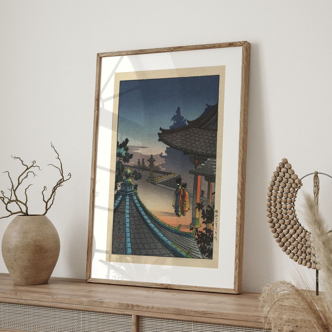 Tsuchiya Koitsu Evening at Miidera Temple Dusk Woodblock Poster - Image 4