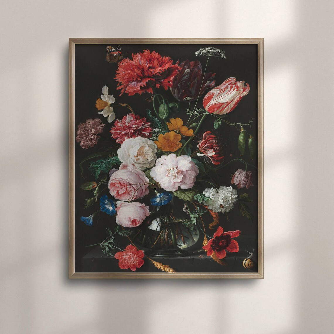 Dutch Floral Still Life Antique Bouquet Dark Background Art Poster