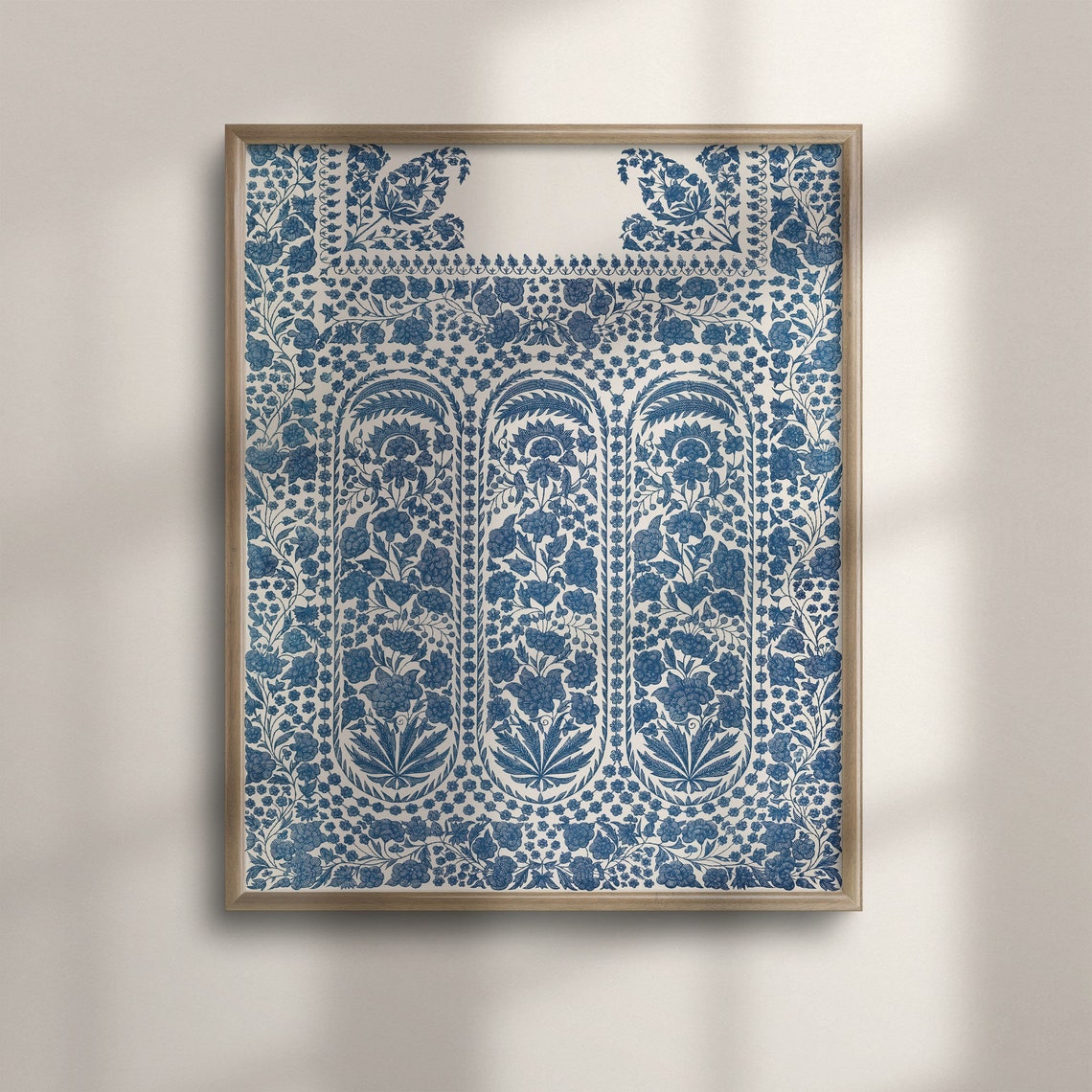 Blue White Floral Textile Pattern Vintage Tapestry Art Poster