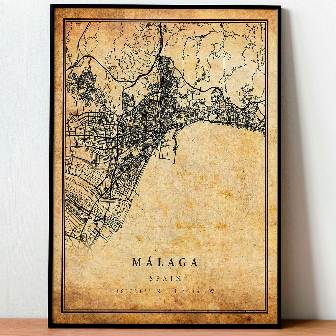Malaga Spain Vintage City Street Map Antique Parchment Poster - Image 4