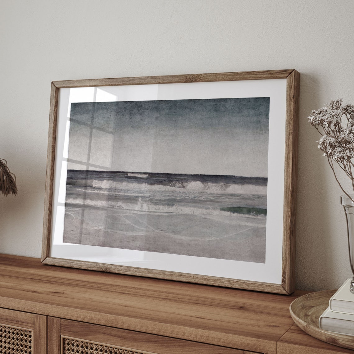Muted Gray Blue Moody Ocean Waves Minimalist Seascape Wall Art - Image 4