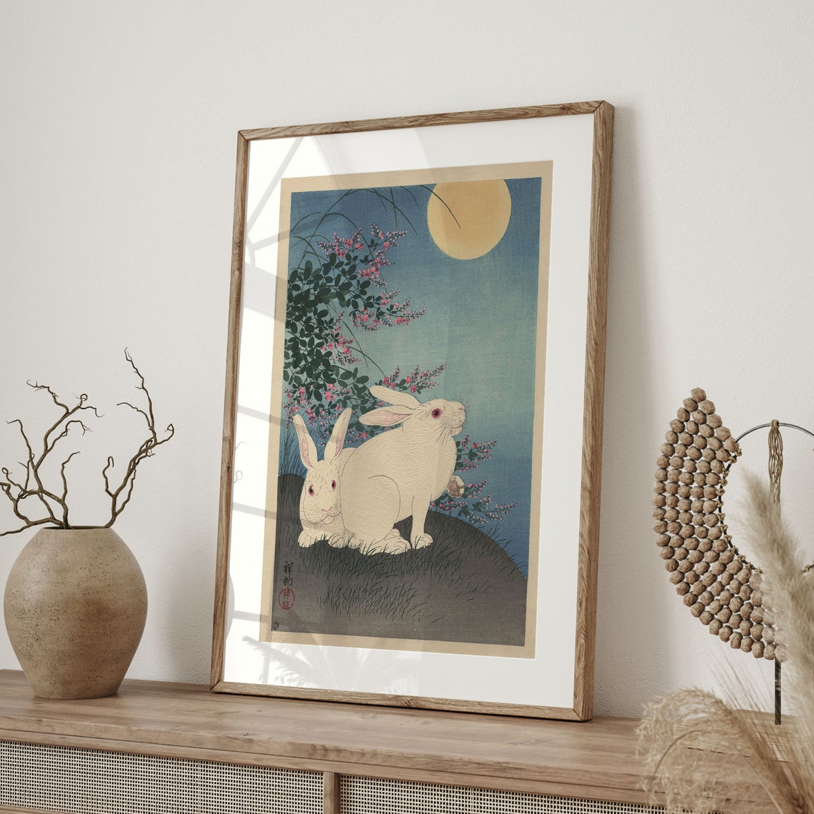 Ohara Koson Rabbits Under Moonlight Japanese Woodblock Art Poster - Image 4