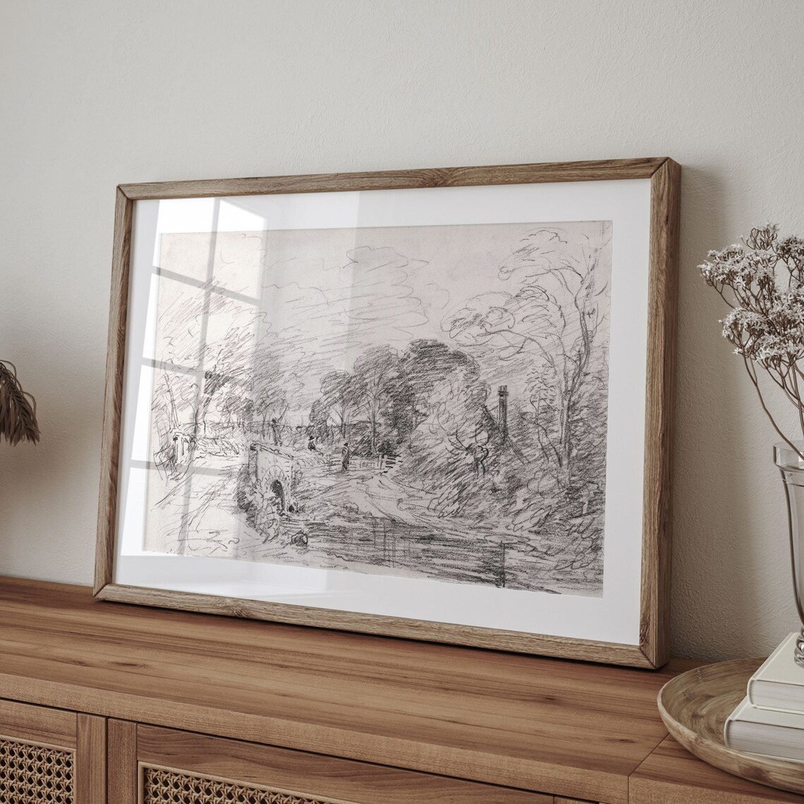 Charcoal Sketch of Old Stone Bridge Vintage Countryside Drawing Poster - Image 4