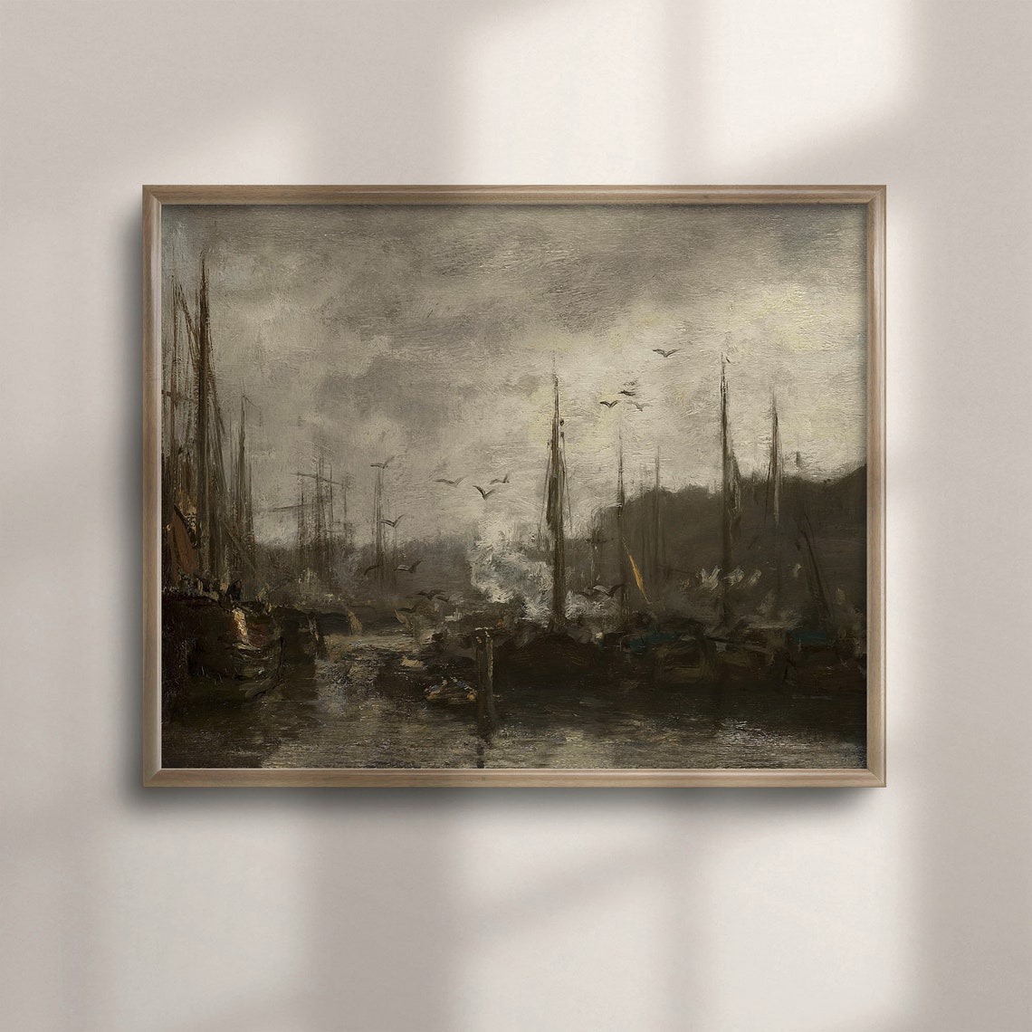 Misty Harbor Sailing Ships Vintage Seascape Oil Painting Poster