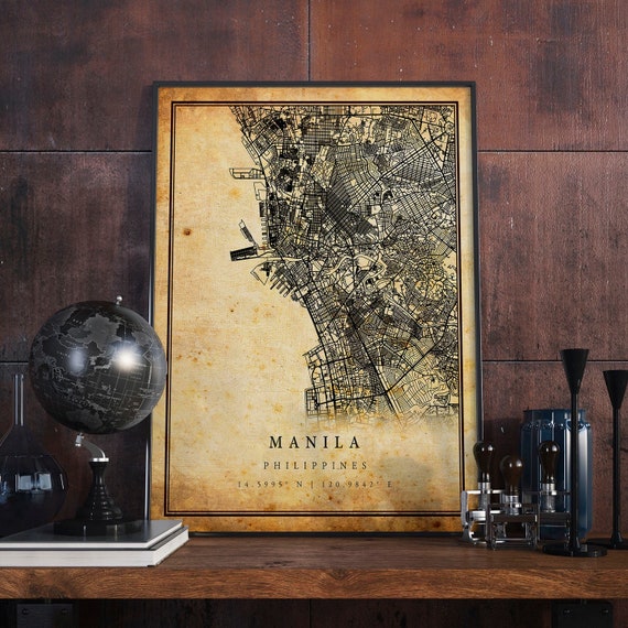 Manila Vintage Map Poster Print, Rustic Home Decor