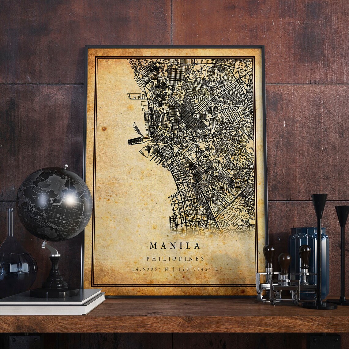 Manila Vintage Map Poster Print, Rustic Home Decor