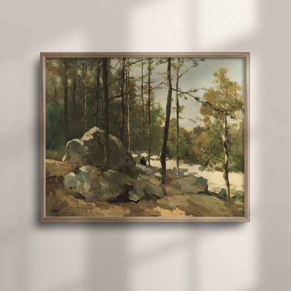 Antique Landscape Artwork Vintage Tree Painting Rustic Home Decor Farmhouse Wall Decor Nature Inspired Poster C16 667