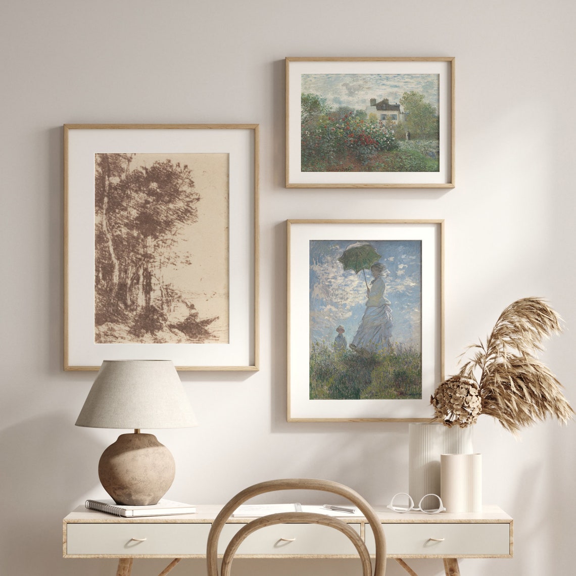 Antique Sepia Landscape Etching of Tall Trees Neutral Wall Art - Image 2