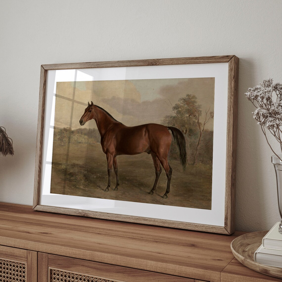 Vintage Bay Horse Portrait Field Equestrian Rustic Art Poster - Image 4