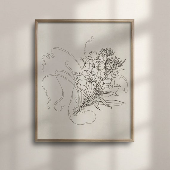 French Porcelain Flower Sketch, Vintage Floral Art Print