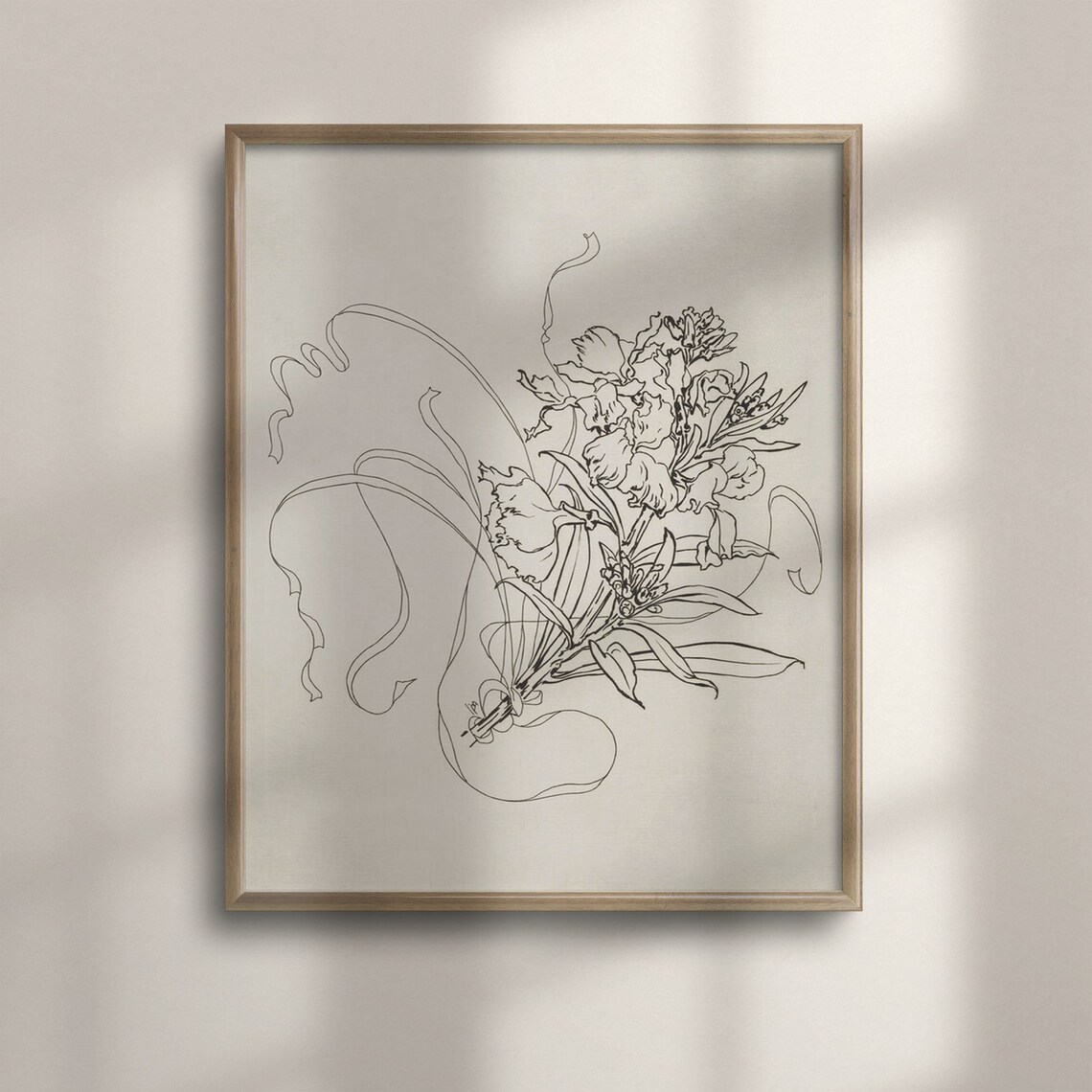 French Porcelain Flower Sketch, Vintage Floral Art Print