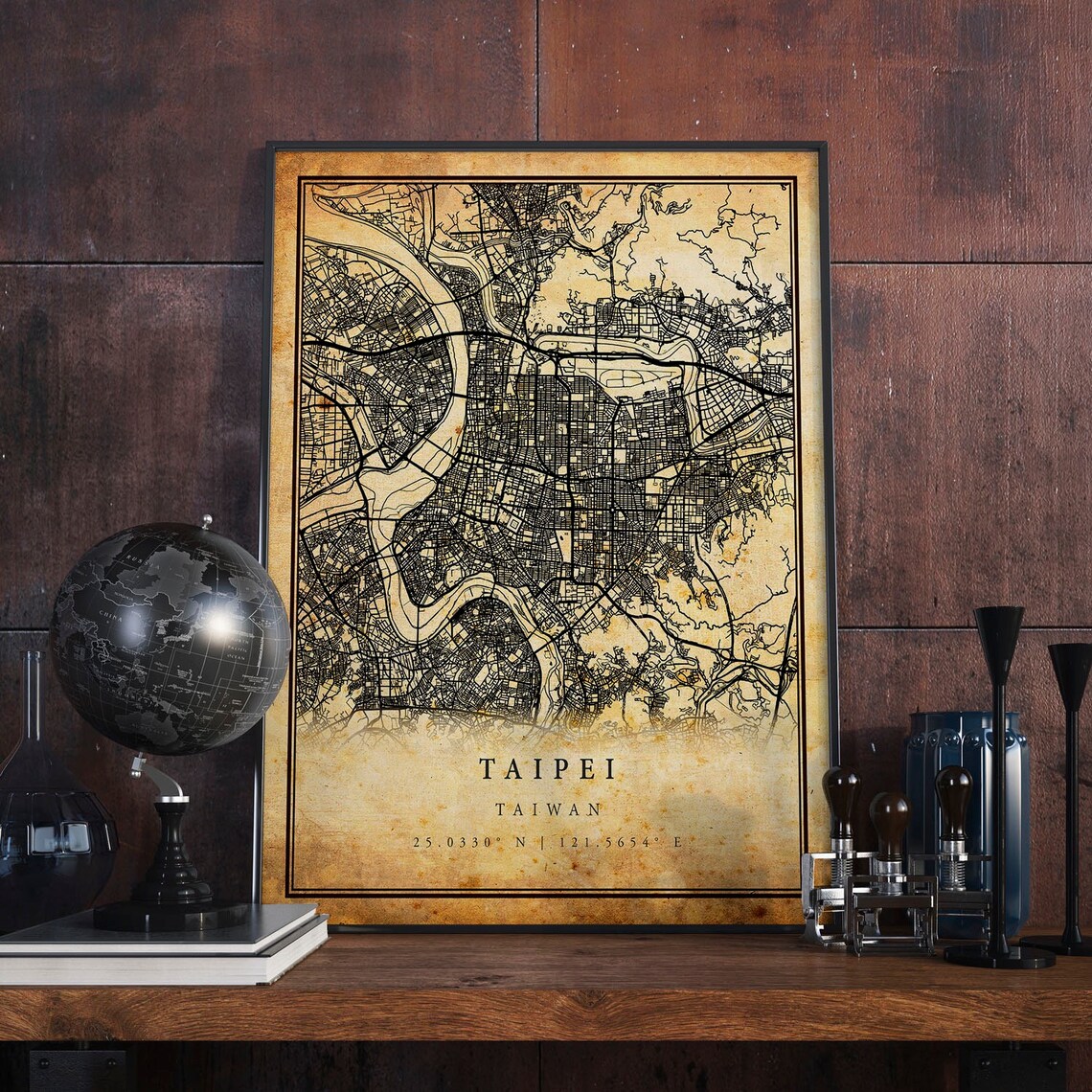Taipei Vintage Map Poster, Rustic Taiwan Travel Art