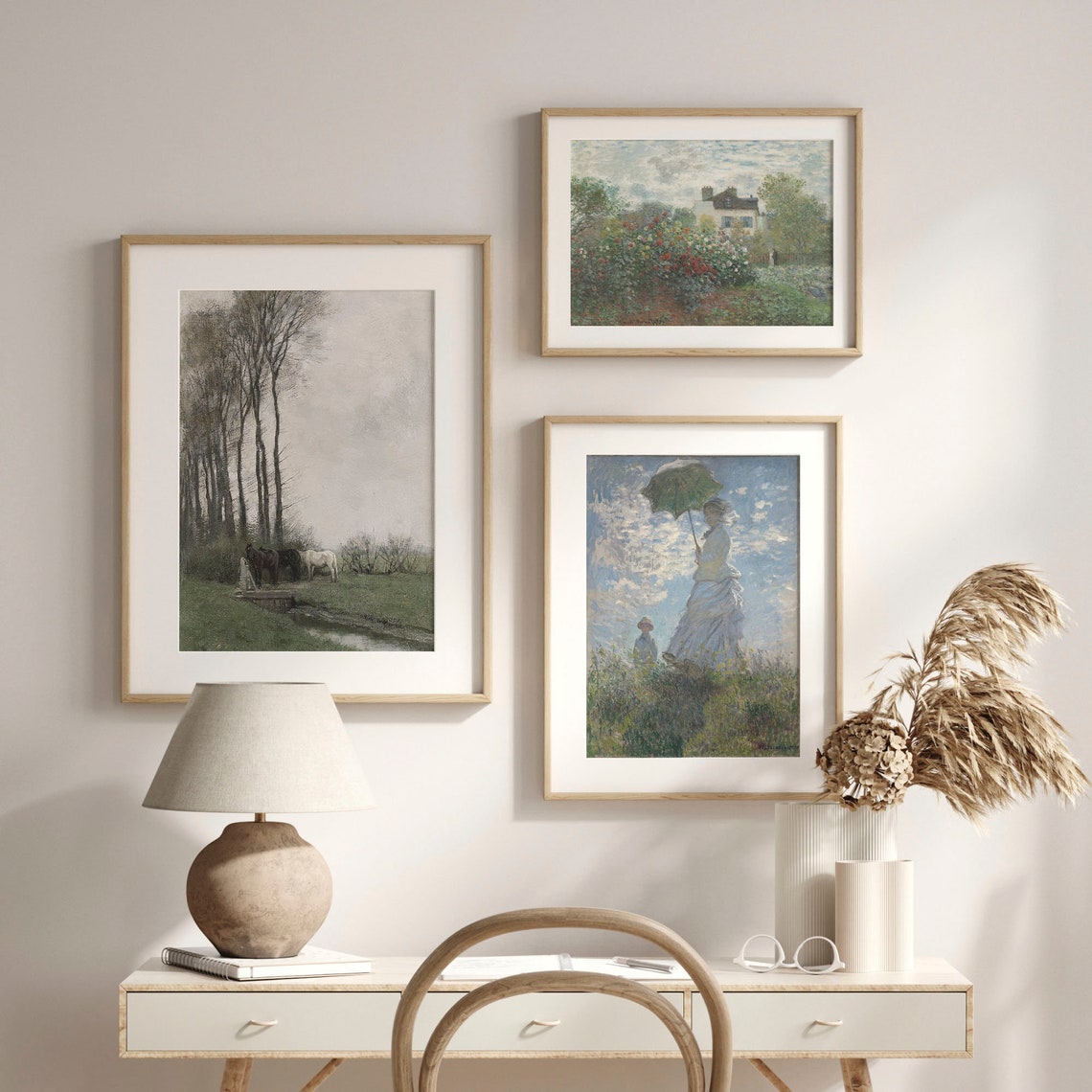Horses Drinking at Stream Misty Vintage Farmhouse Landscape Poster - Image 2