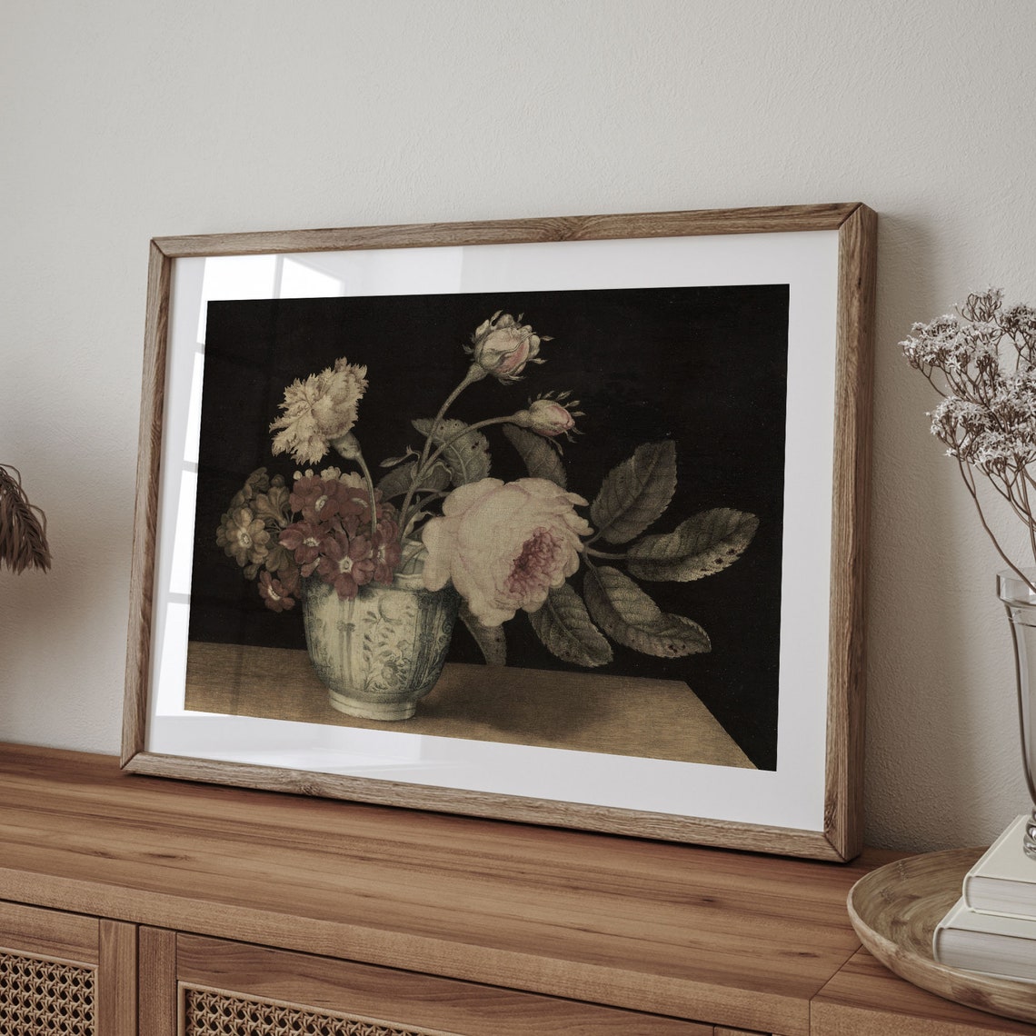 Vintage Lush Roses and Carnations in a Vase Dark Floral Poster - Image 4