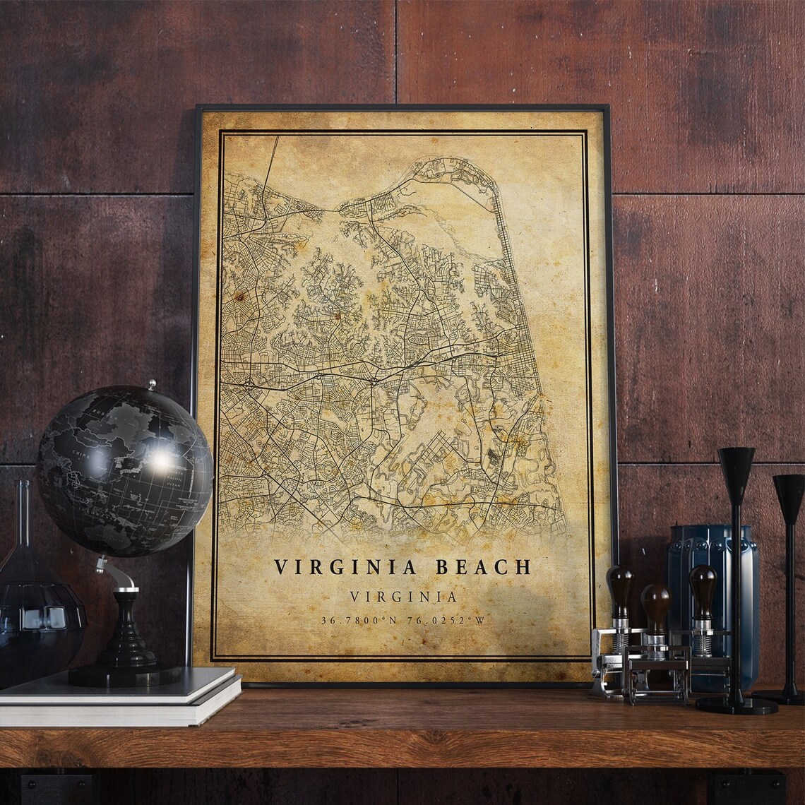 Virginia Beach Vintage Map Poster, Rustic Coastal Art Print