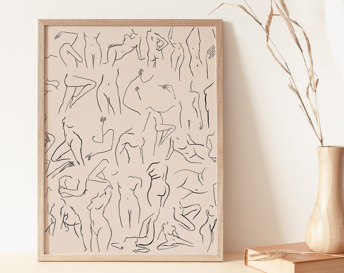 Boho Naked Bodies Line Art Bathroom Art Print - Image 2