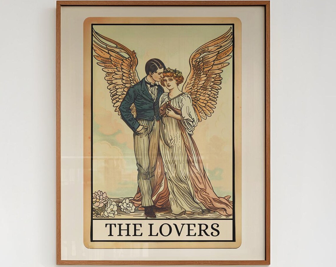 The Lovers Tarot Card, Boho Spiritual Art Print - Image 4