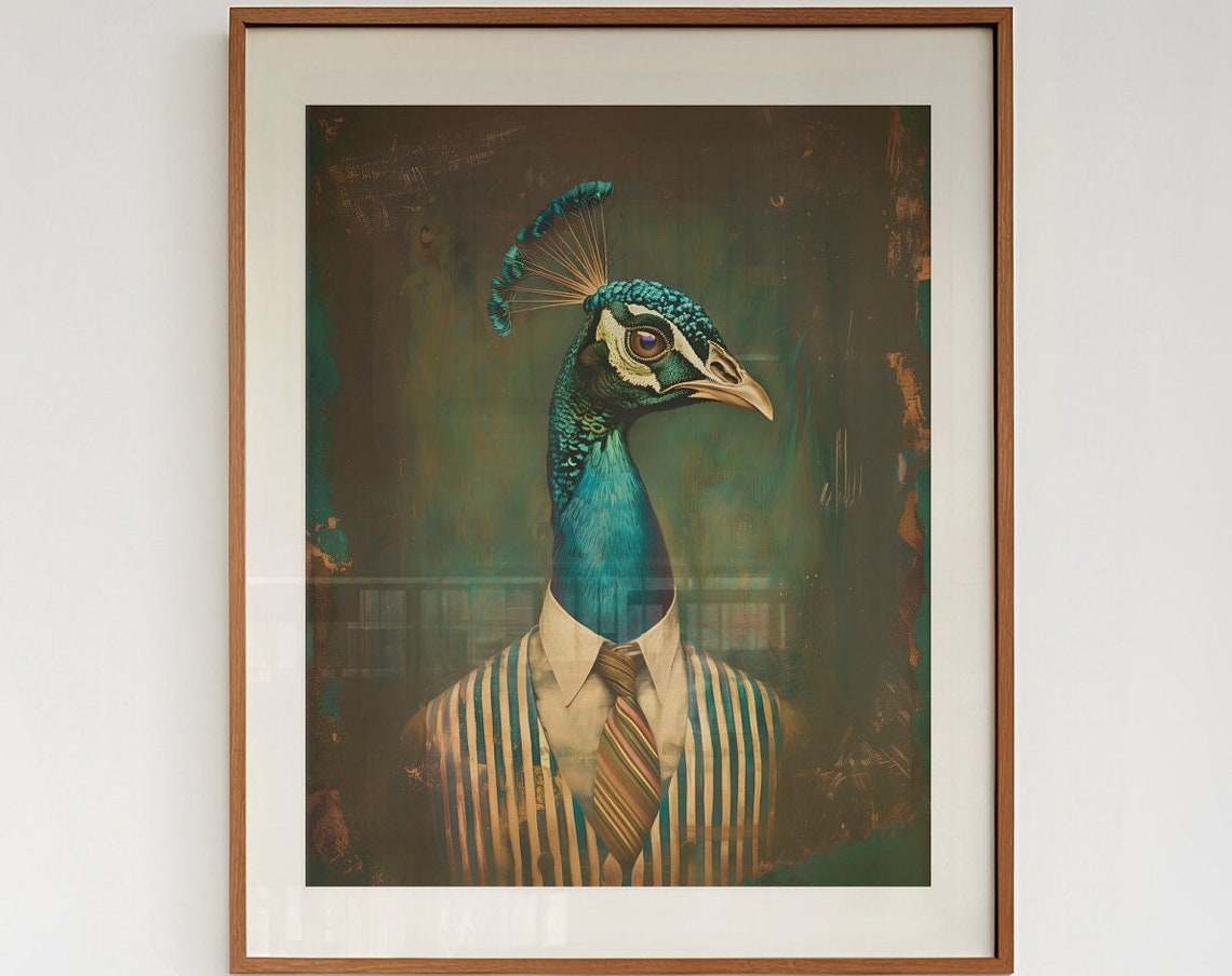 Dapper Peacock In Striped Suit Funny Victorian Portrait Poster - Image 3