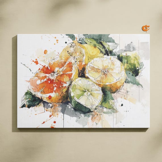 Abstract Watercolor Citrus Painting Rustic Still Life Art Fruit Wall Decor Earthy Kitchen Fresh Print 1044