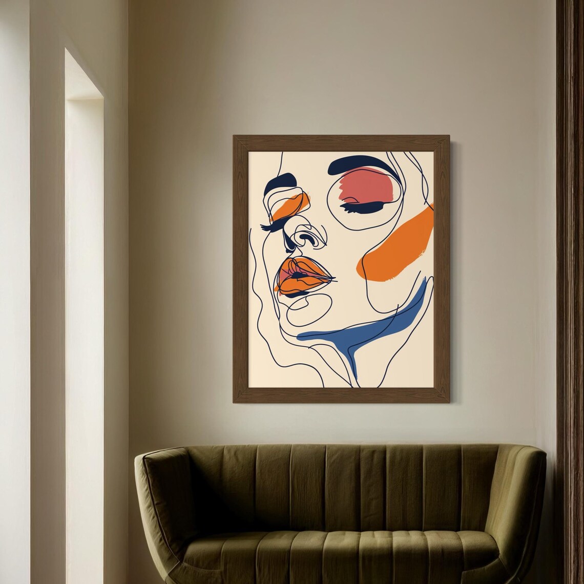 Abstract Line Art Woman Face With Color Brush Strokes Art Print