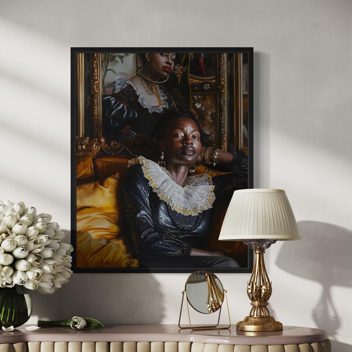 Renaissance Black Woman Baroque Palace Oil Style Portrait Poster - Image 7