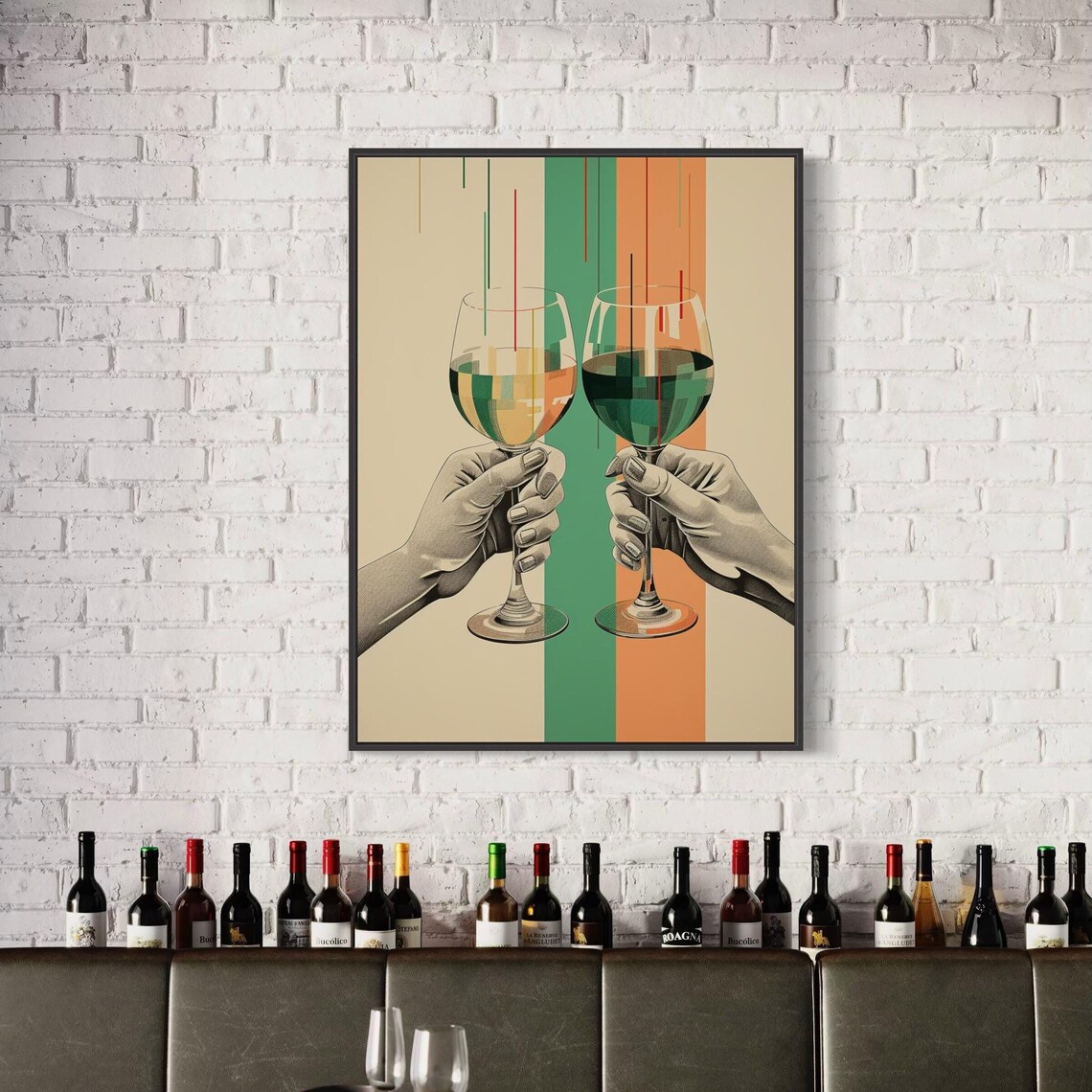 Cheers Wine Glasses Raised Toast Retro Striped Bar Decor Poster