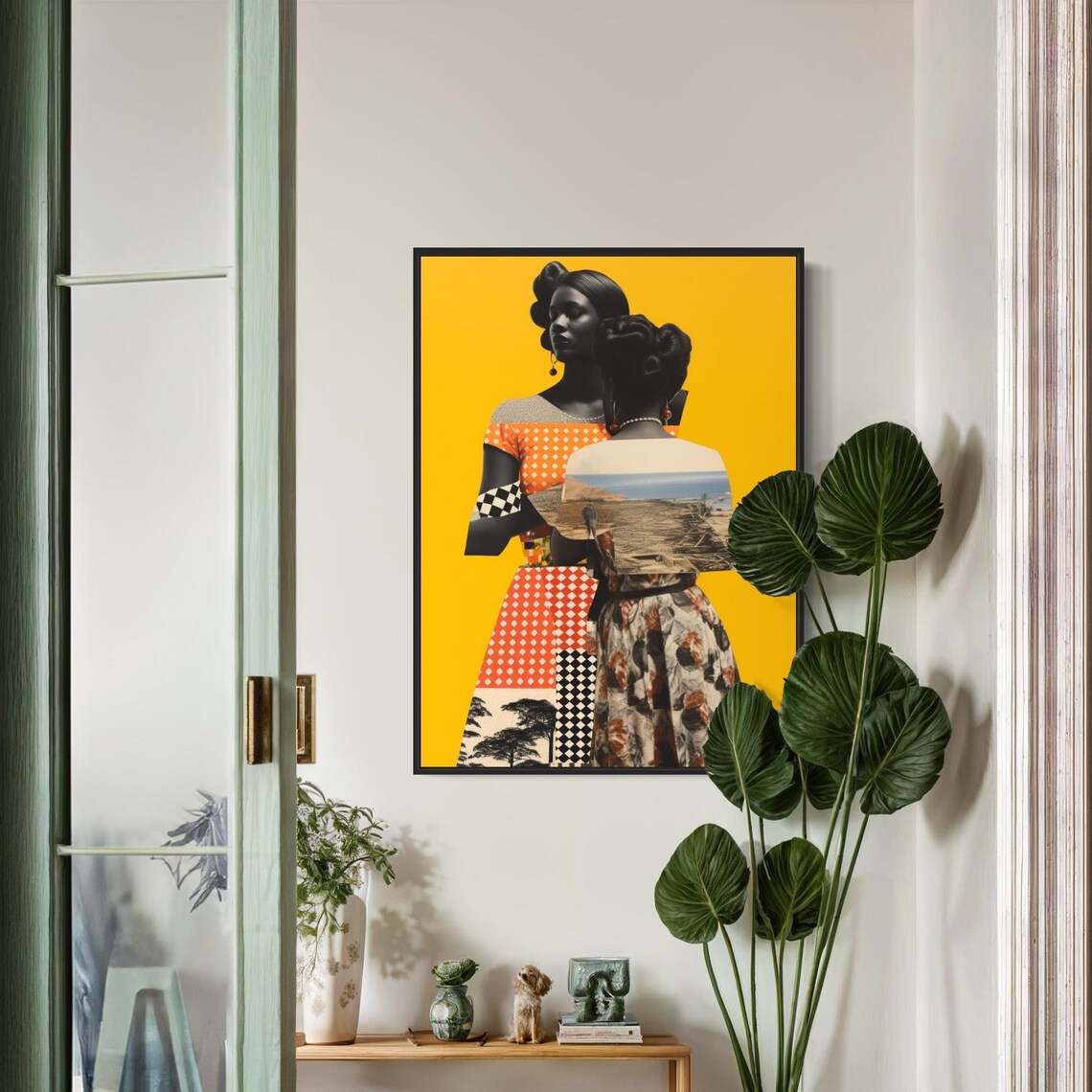 African Women Bold Collage Yellow Background Afrocentric Art Poster