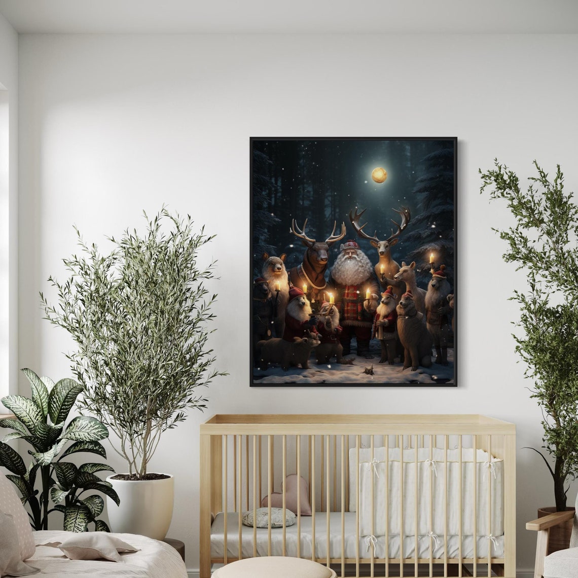 Santa Claus Forest Animals Candlelight Magical Night Christmas Poster