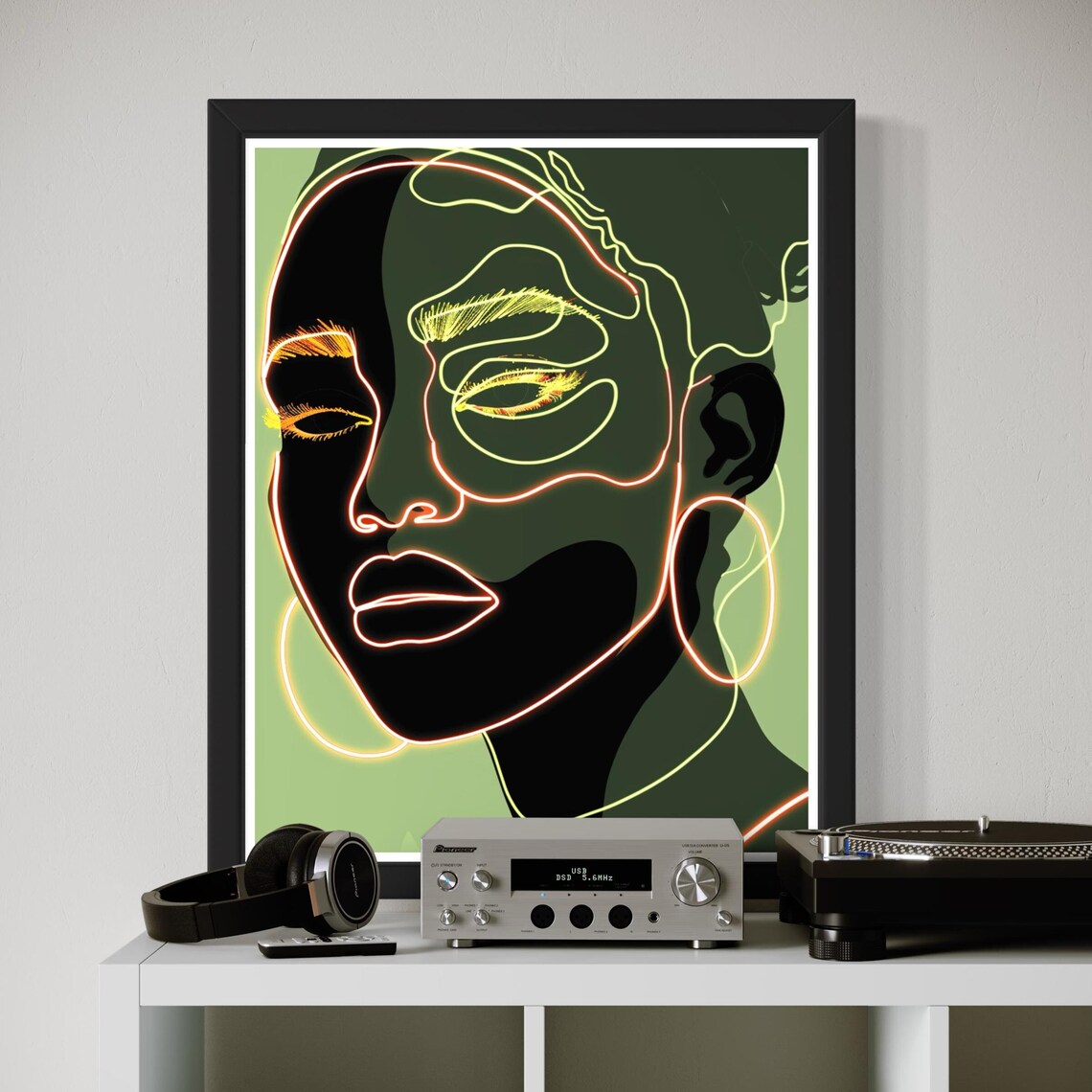 Neon Line Art Woman Portrait Glowing Modern Abstract Wall Art