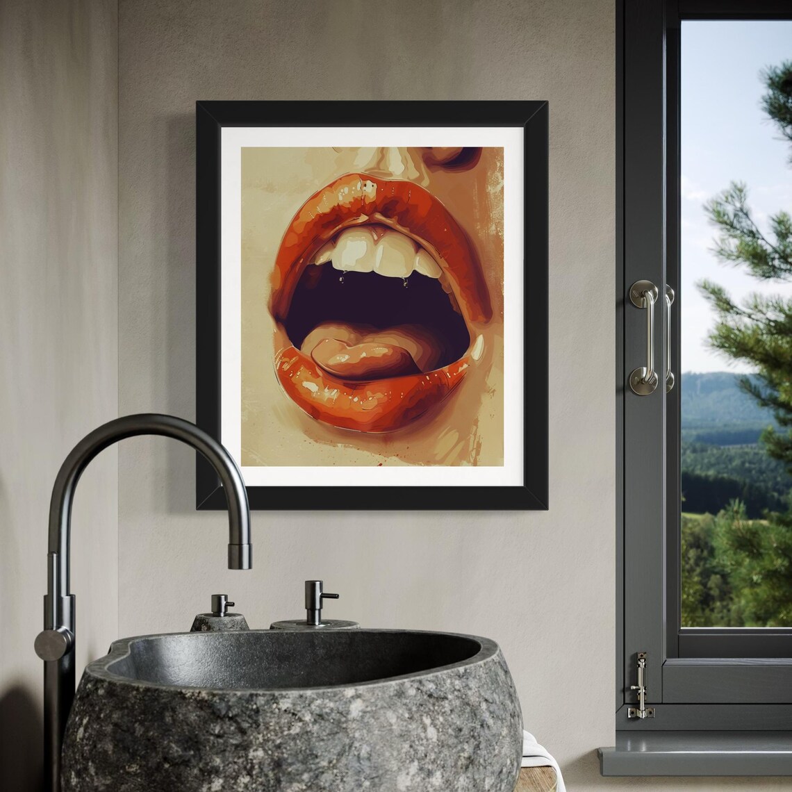 Bold Red Lips Close Up Pop Art Portrait Glamorous Beauty Wall Print