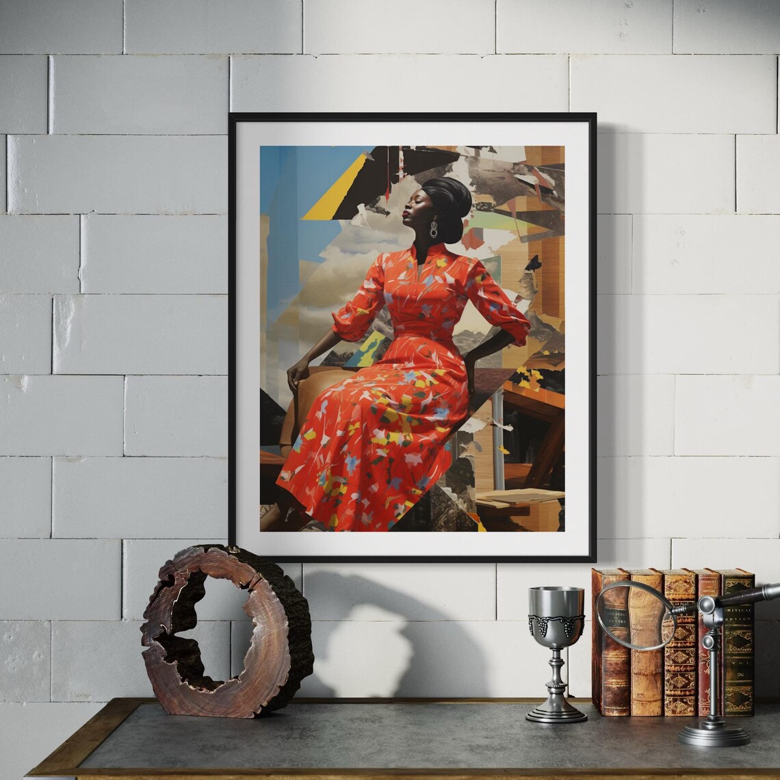 Black Woman Red Floral Dress Bold Collage Afrocentric Art Poster