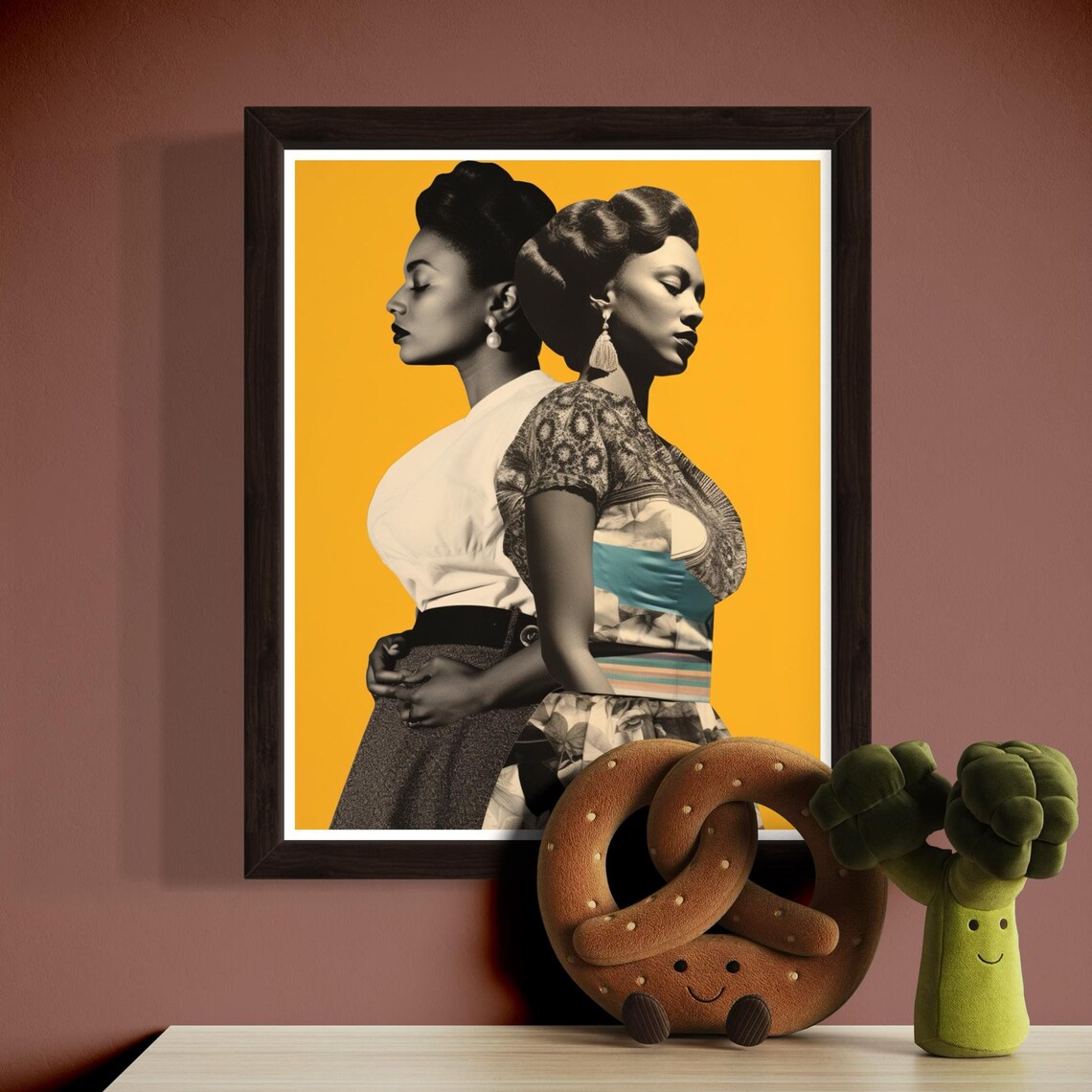 Bold Retro Women Portrait Art, Vintage Collage Print