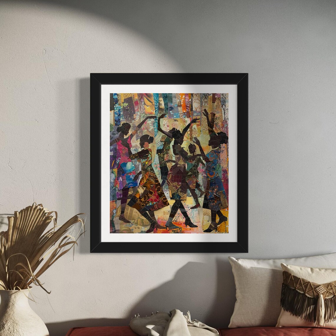 African Collage Art Print, Vibrant Dance Scene
