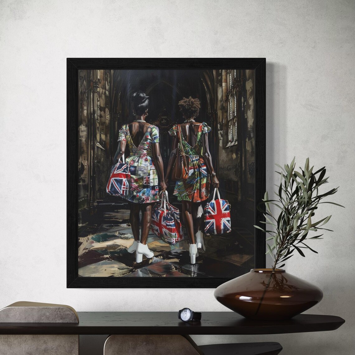 British Union Jack Fashion Painting Two Women Cathedral Poster