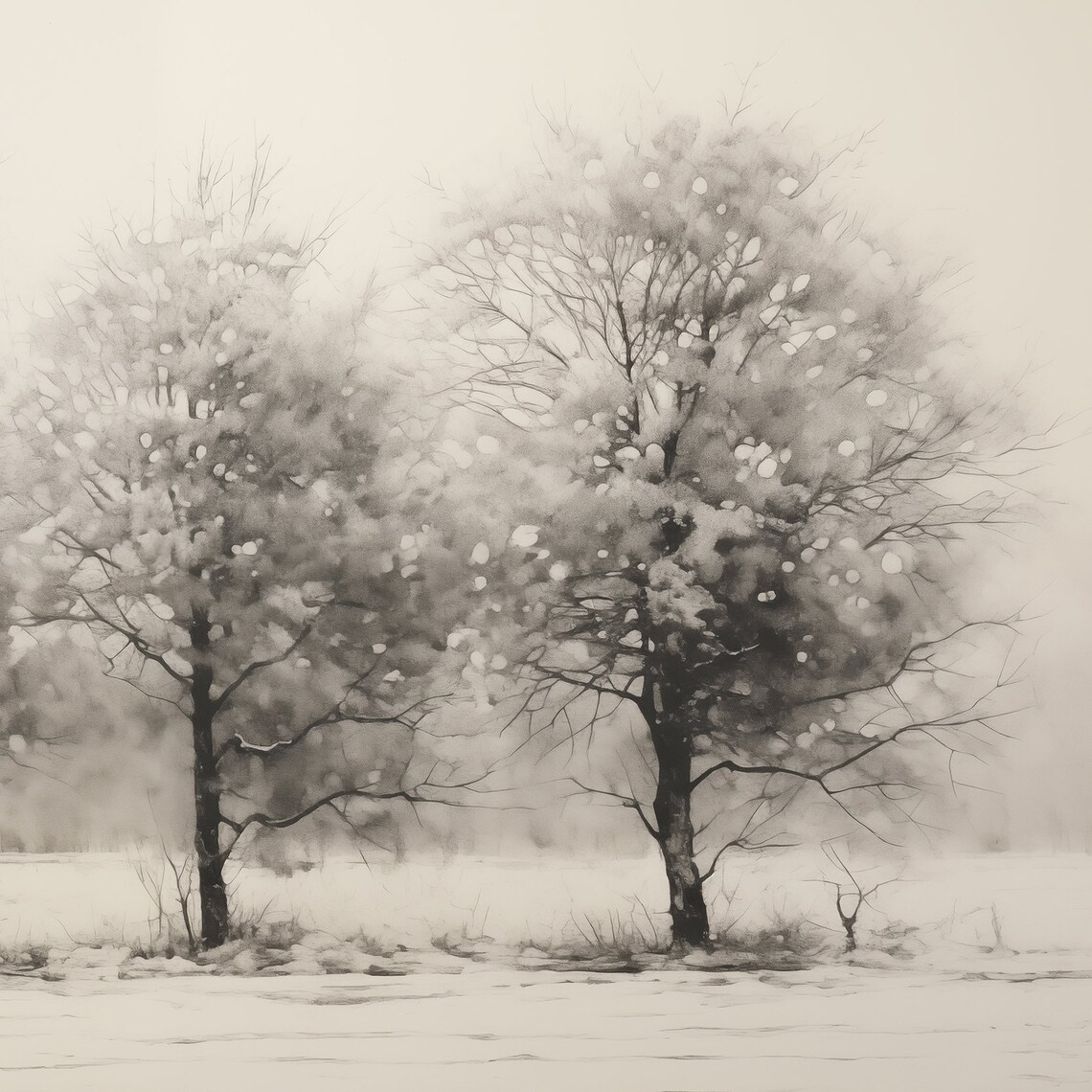 Vintage Winter Trees Oil Painting Wall Art Print Frame Tv Art Tv - Image 6