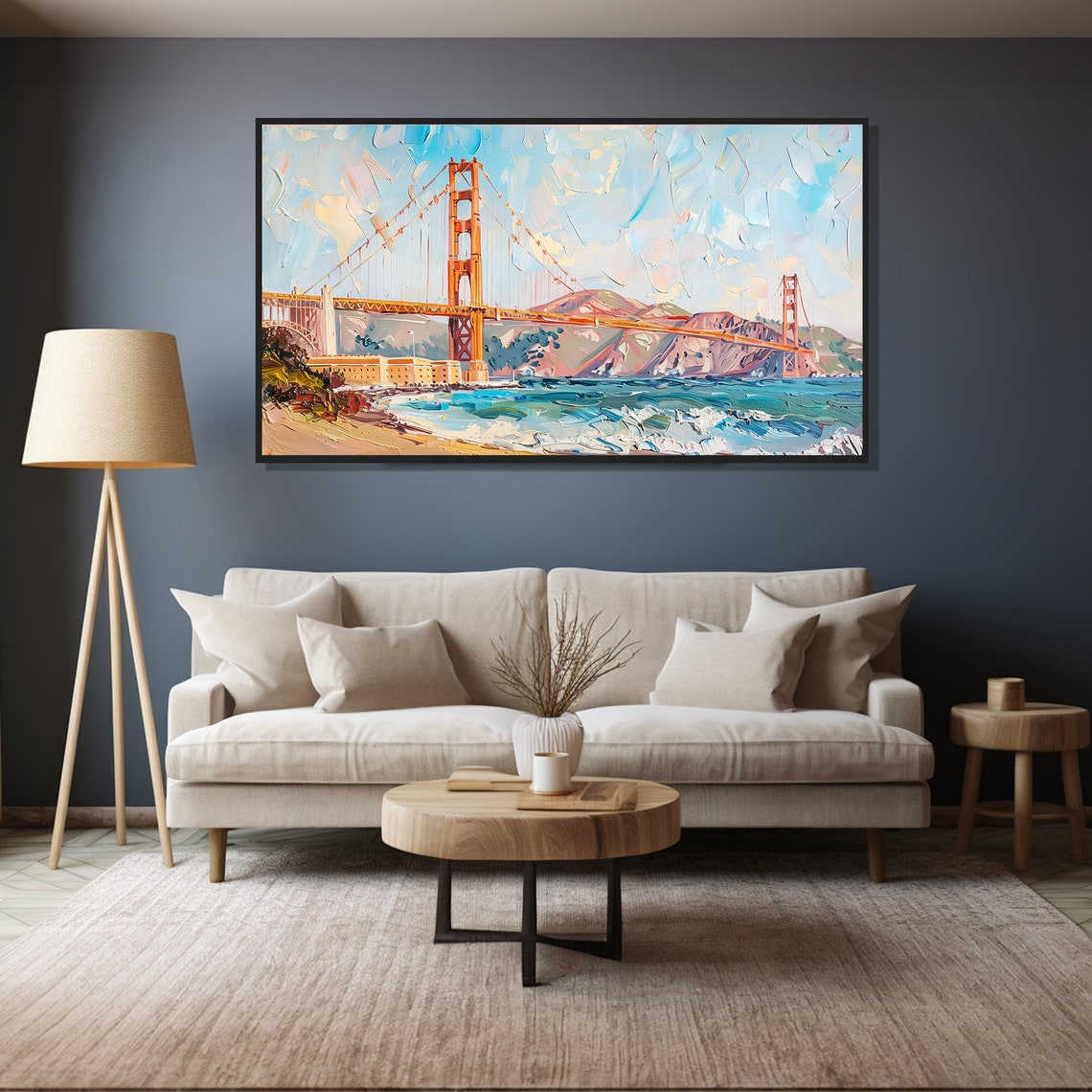 Golden Gate Bridge Beach Modern Abstract Painting Wall Art Print Frame Tv Art Tv - Image 4
