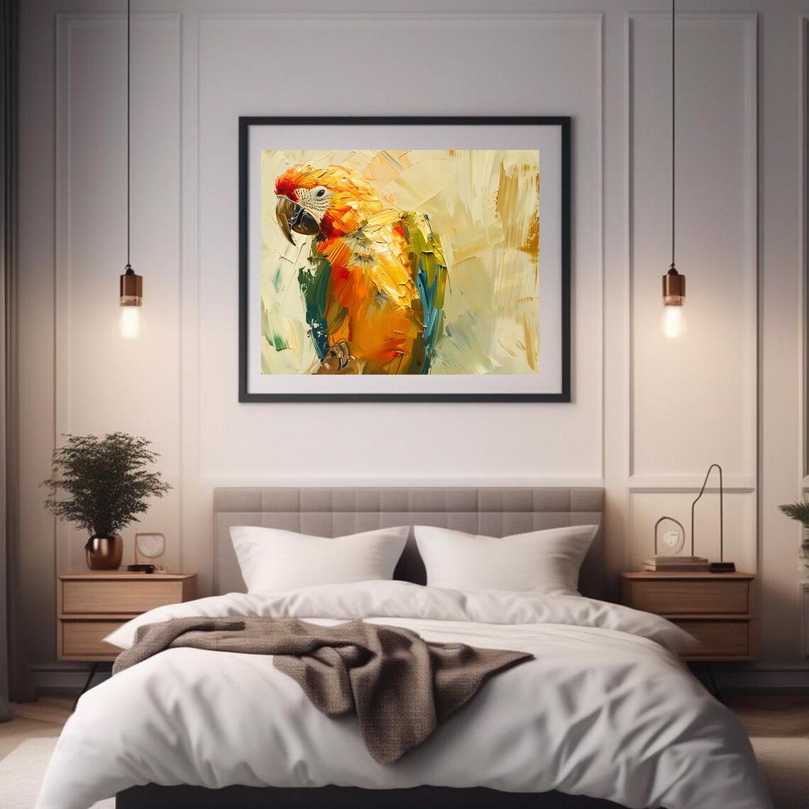 Scarlet Macaw Parrot Portrait Impasto Oil Painting Wall Art Print - Image 2