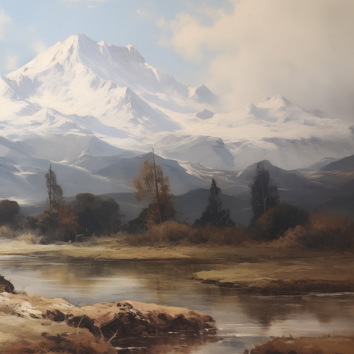 Vintage Mountain Landscape Oil Painting Wall Art Print Frame Tv Art Tv - Image 6