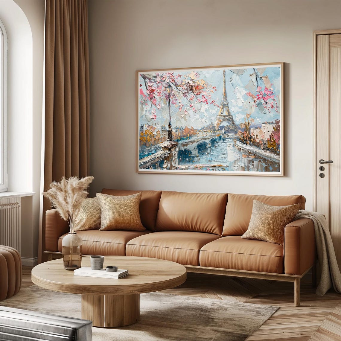 Paris Eiffel Tower Spring Blossoms Seine Riverside Travel Poster - Image 3
