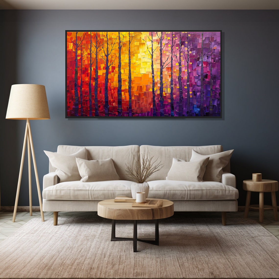 Impasto Forest Sunset Gradient Trees Modern Abstract Painting Wall Art - Image 4